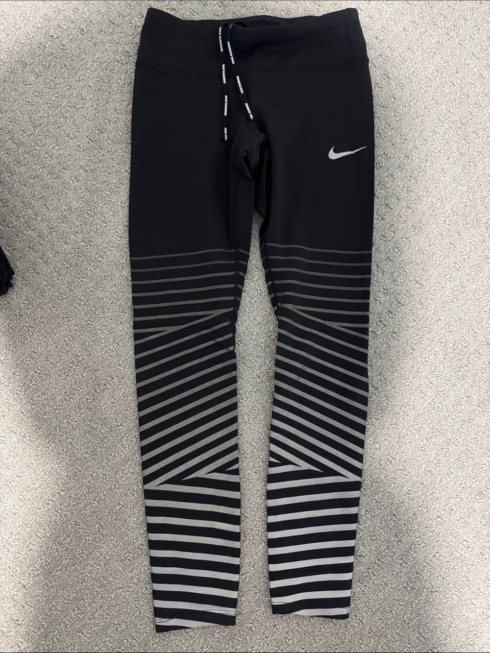 Nike Black & Gray Striped Kids Leggings